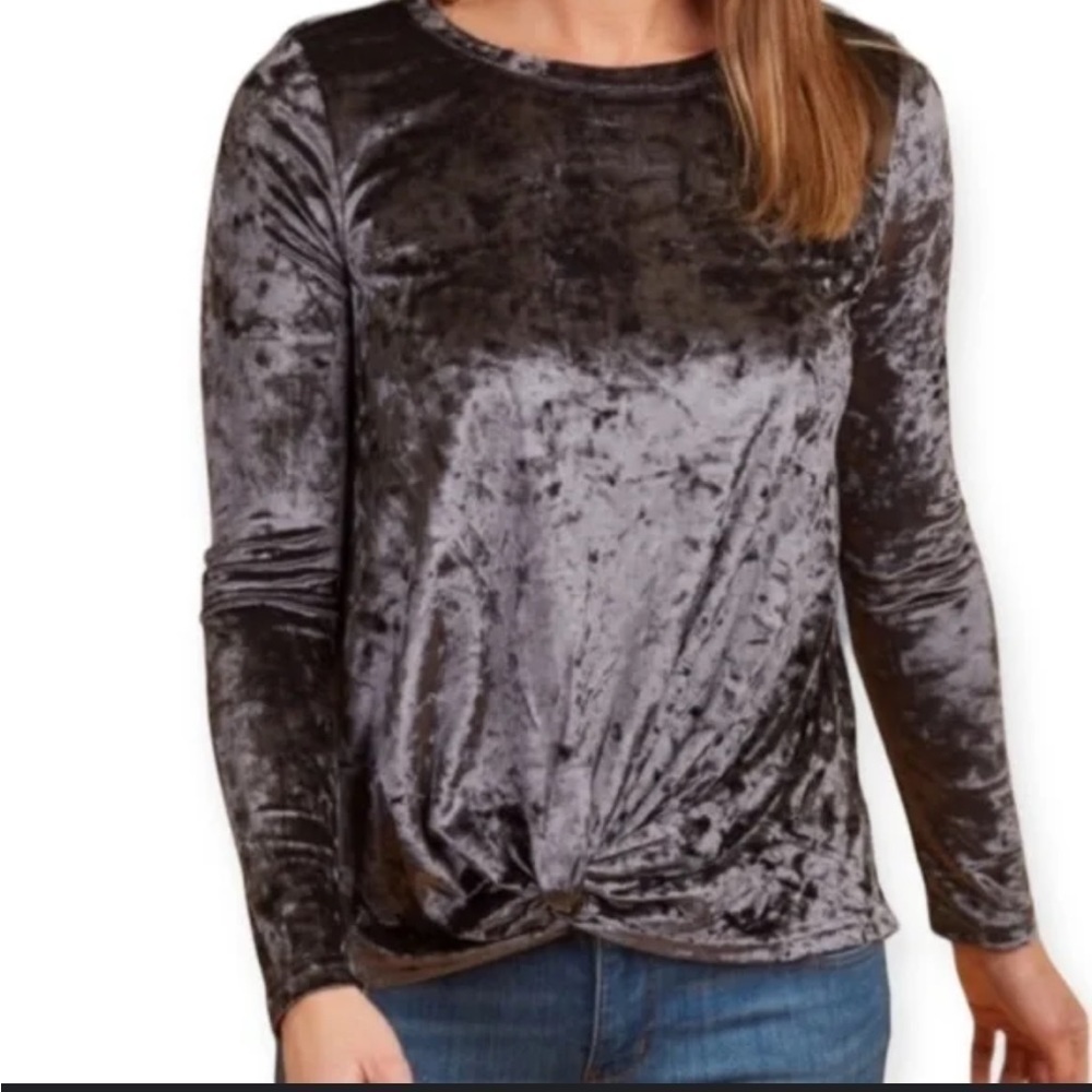 CLEAR-OUT Altar’d State Faux Tie Long Sleeve Velvet Top